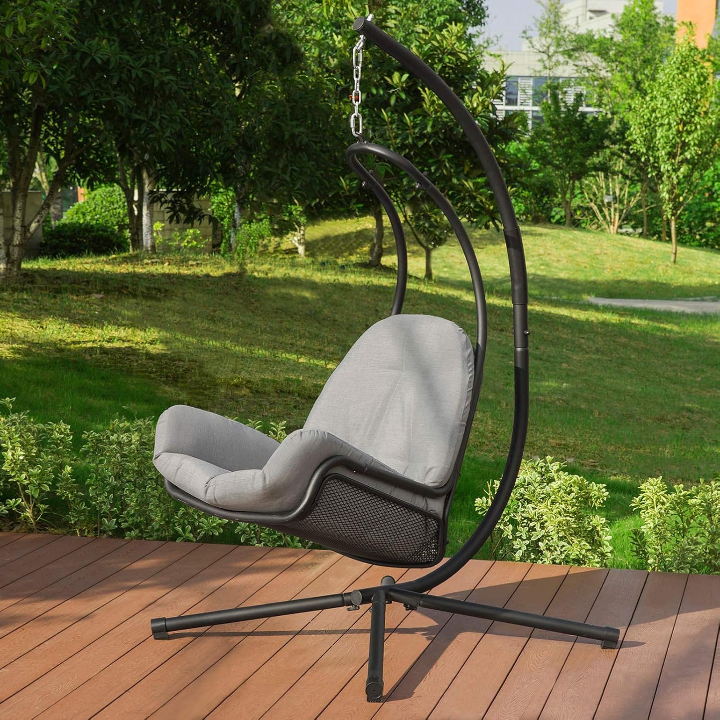 SoBuy Hängesessel inkl. Gestell - Max. 150 kg - 103 x 125 x 190 cm - Grau