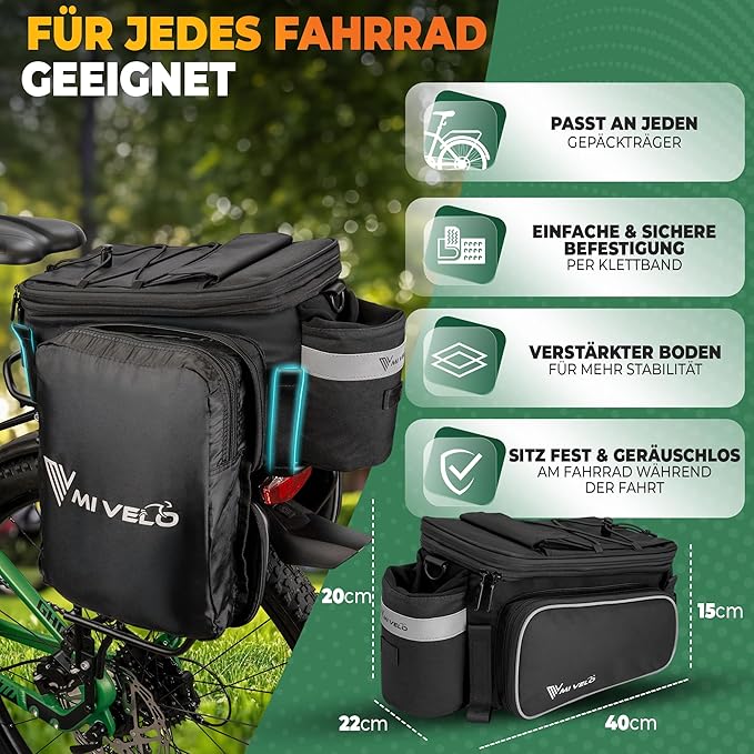 MIVELO Gepäcktasche - wasserdicht & reflektierend - 20 Liter - schwarz reflektierend