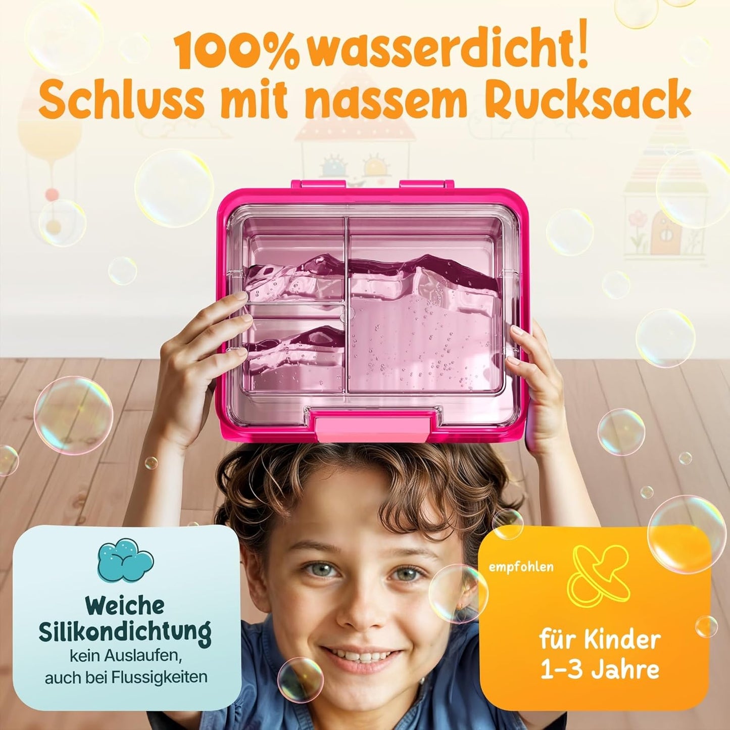 Funkelfuchs® - Lunchbox für Kinder mit Fächern - 500ml, pink - Lunchbox Stern, klein - Brotzeitbox, Snackbox, Lunchbox, Brotzeitbox, Brotdose, Bento-Box für Kinder - für Schule, Kindergarten und Hort