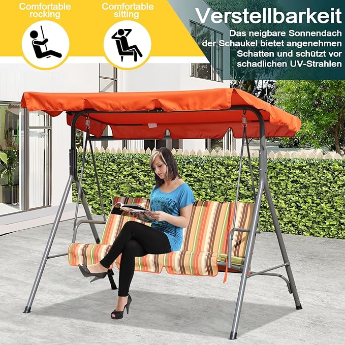 Angel Living Schaukelbank – 3-Sitzer – 169 x 110 x 151 cm – Terrakotta – mit Überdachung
