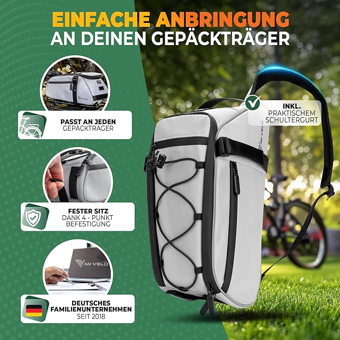 MIVELO Fahrradtasche - Wasserdicht und vollständig reflektierend - 9 Liter - Reflektierend