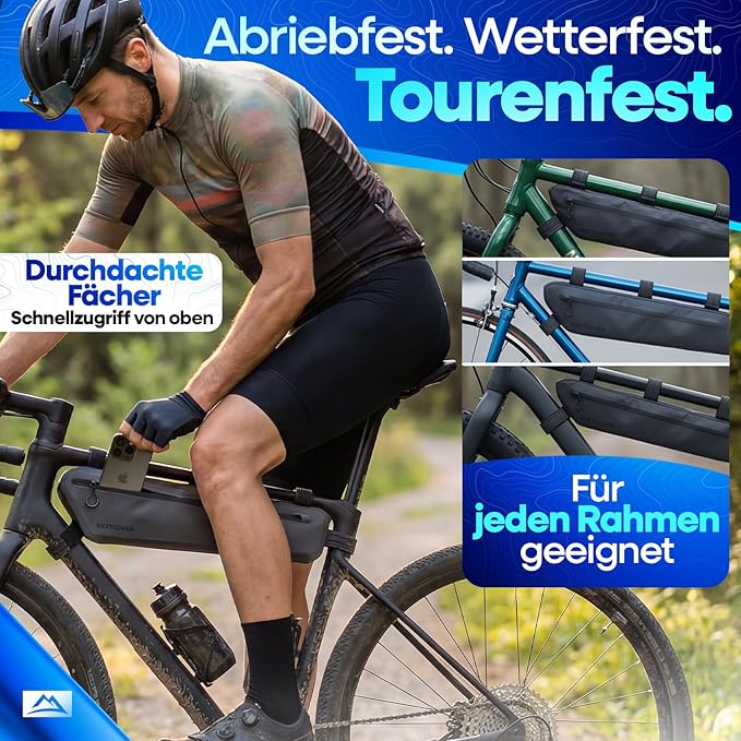 Nextcover Fahrradtasche – Rahmentasche – 46 cm – Wasserdicht – 3,6 l – TPU – Schwarz