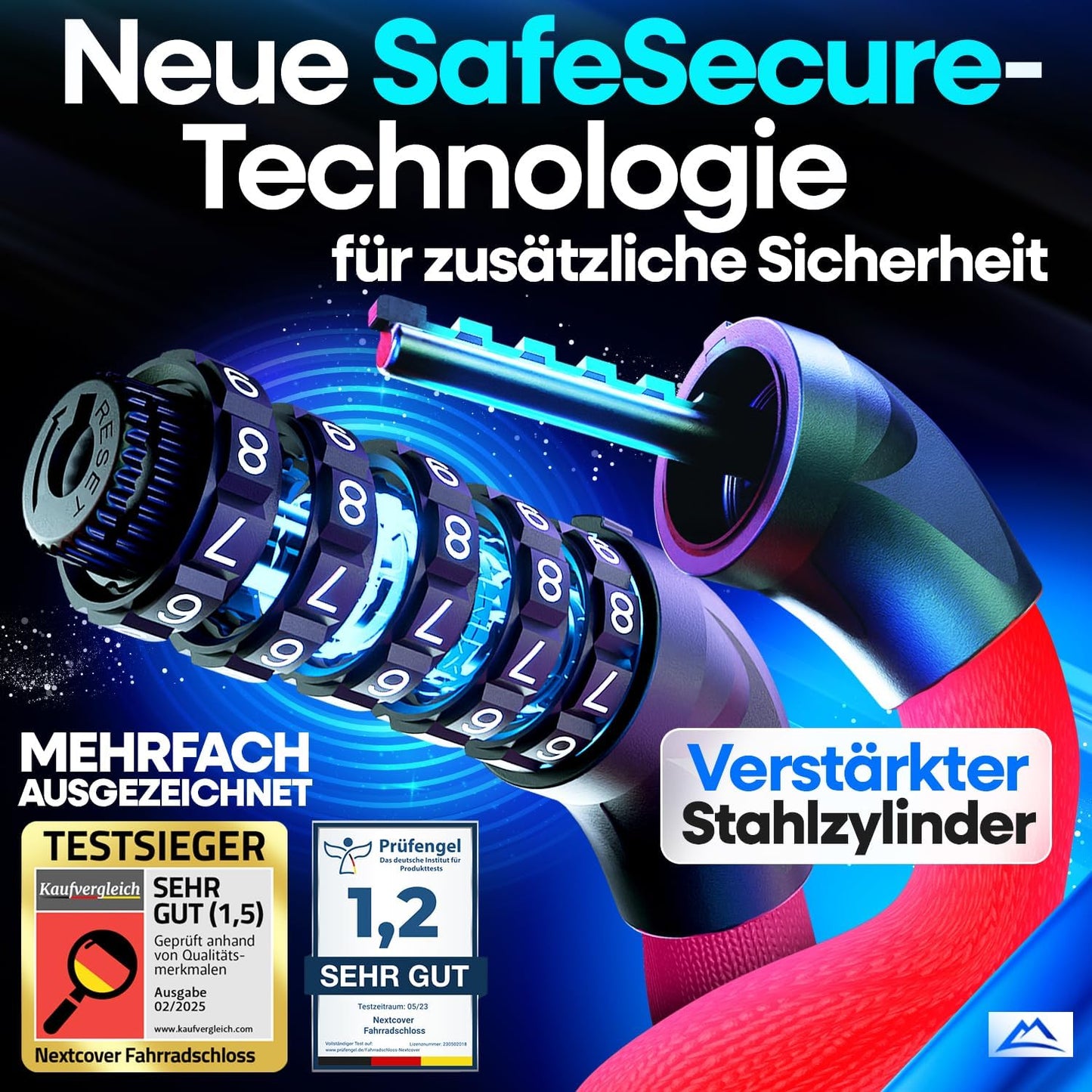 NEXTCOVER® Fahrradschloss LockOne mit Schlüssel - hohe Sicherheit - robust & langlebig - 3 Schlüssel - Rot