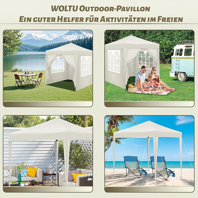 WOLTU Gazebo Pop-Up Partyzelt - 2 x 2 m - beige - UV-Schutz 50+ wasserabweisend