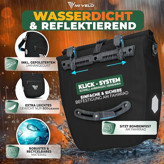 MIVELO Packtasche - Wasserdicht & Inkl. Laptopfach & Schultergurt - 20 Liter - Schwarz