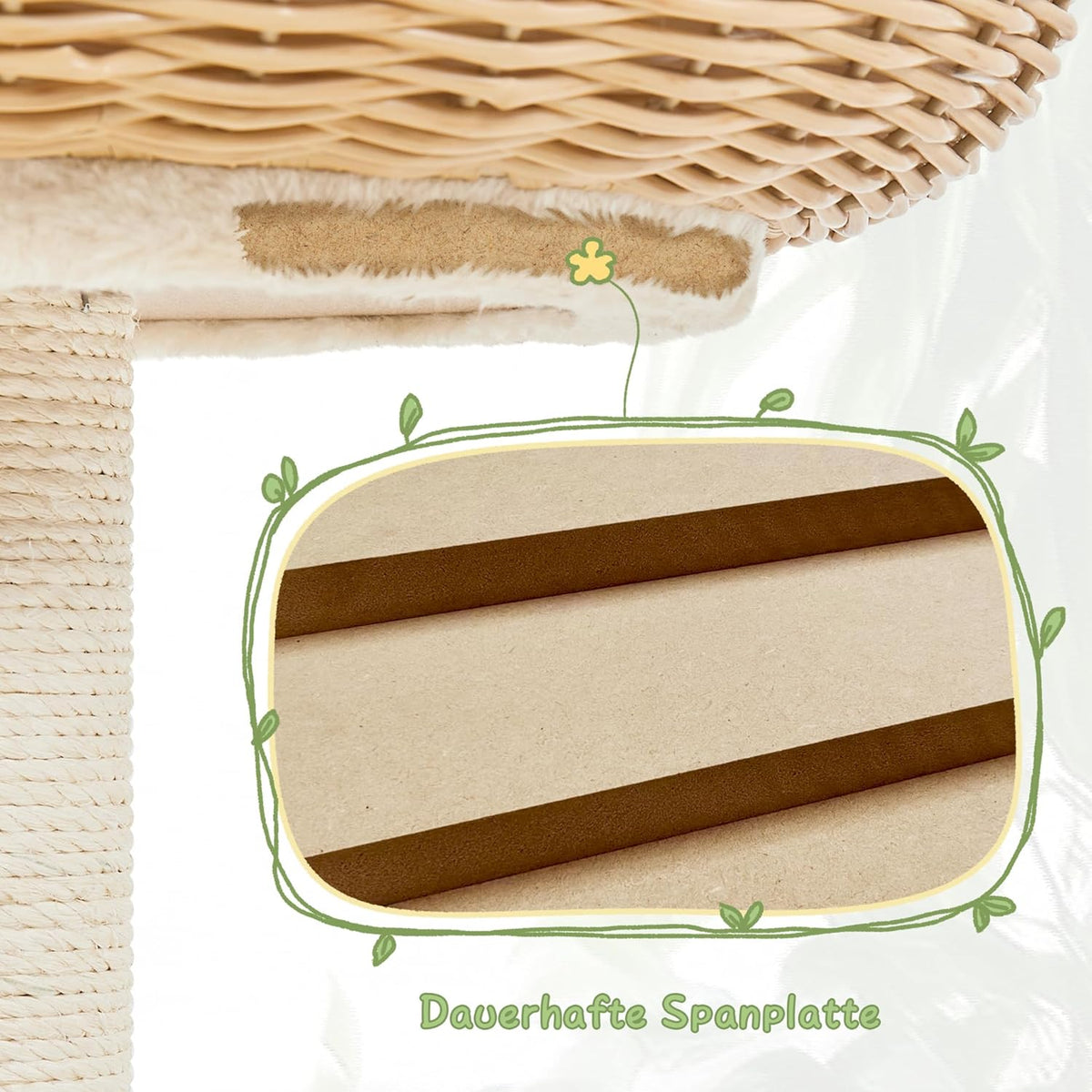 Yaheetech Katzenkratzbaum mit Korb und Katzenhaus - 75 cm - Beige - Kompaktes und stabiles Design