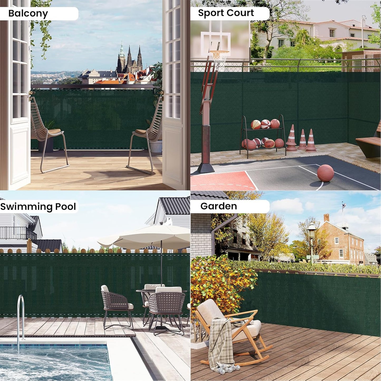 Woltu Sichtschutz Garten und Balkon 1 x 6 m Grün HDPE 180 g/m² - Schattentuch und Windschutz