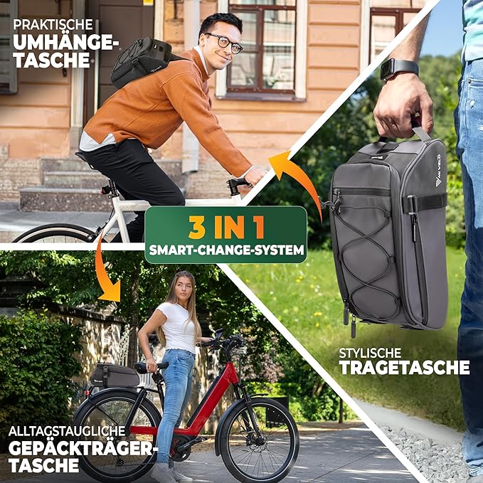 MIVELO Pannier 3-in-1 Rucksack & Umhängetasche - Wasserdicht & Reflektierend - 9 Liter - Dunkelgrau