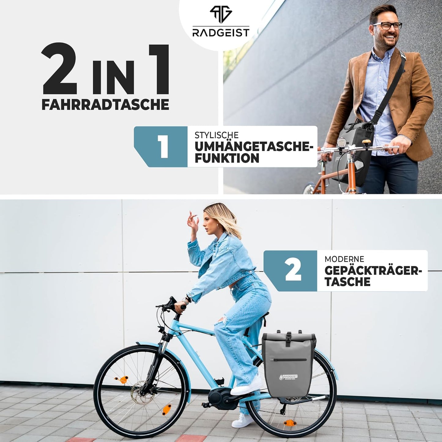 RADGEIST Fahrradtasche für Fahrradträger - Fahrradtasche für Fahrradträger - Fahrradtasche wasserdicht & Umhängetasche - Fahrradtasche mit Reflektoren