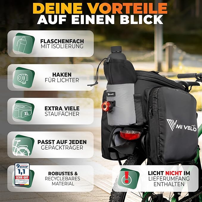 MIVELO Fahrradtasche - wasserdicht & voll reflektierend - 20 Liter - Silber Grau