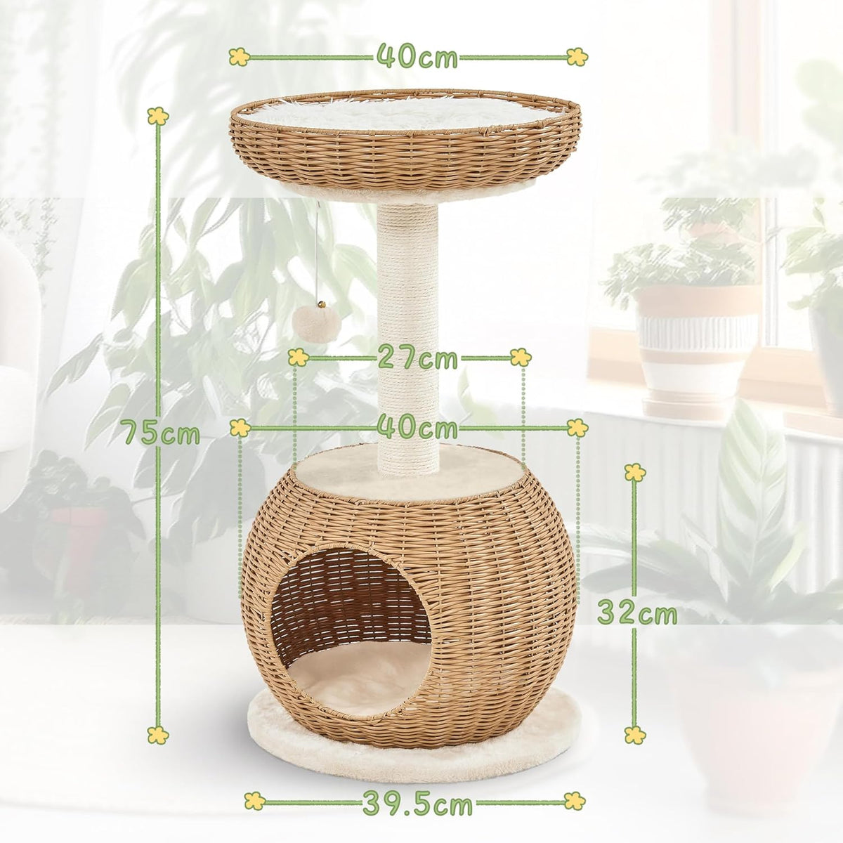 Yaheetech Katzenkratzbaum mit Korb und Katzenhaus - 75 cm - Beige - Kompaktes und stabiles Design