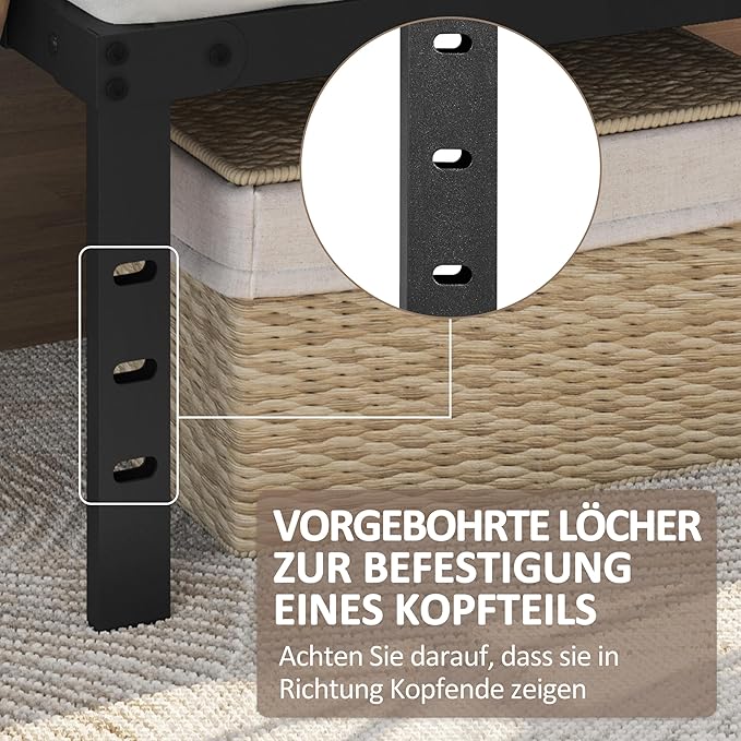 Yaheetech Metall-Bettgestell 160 x 200 cm – Schwarz – 201 x 162 x 41,5 cm – Ohne Kopf- und Fußteil