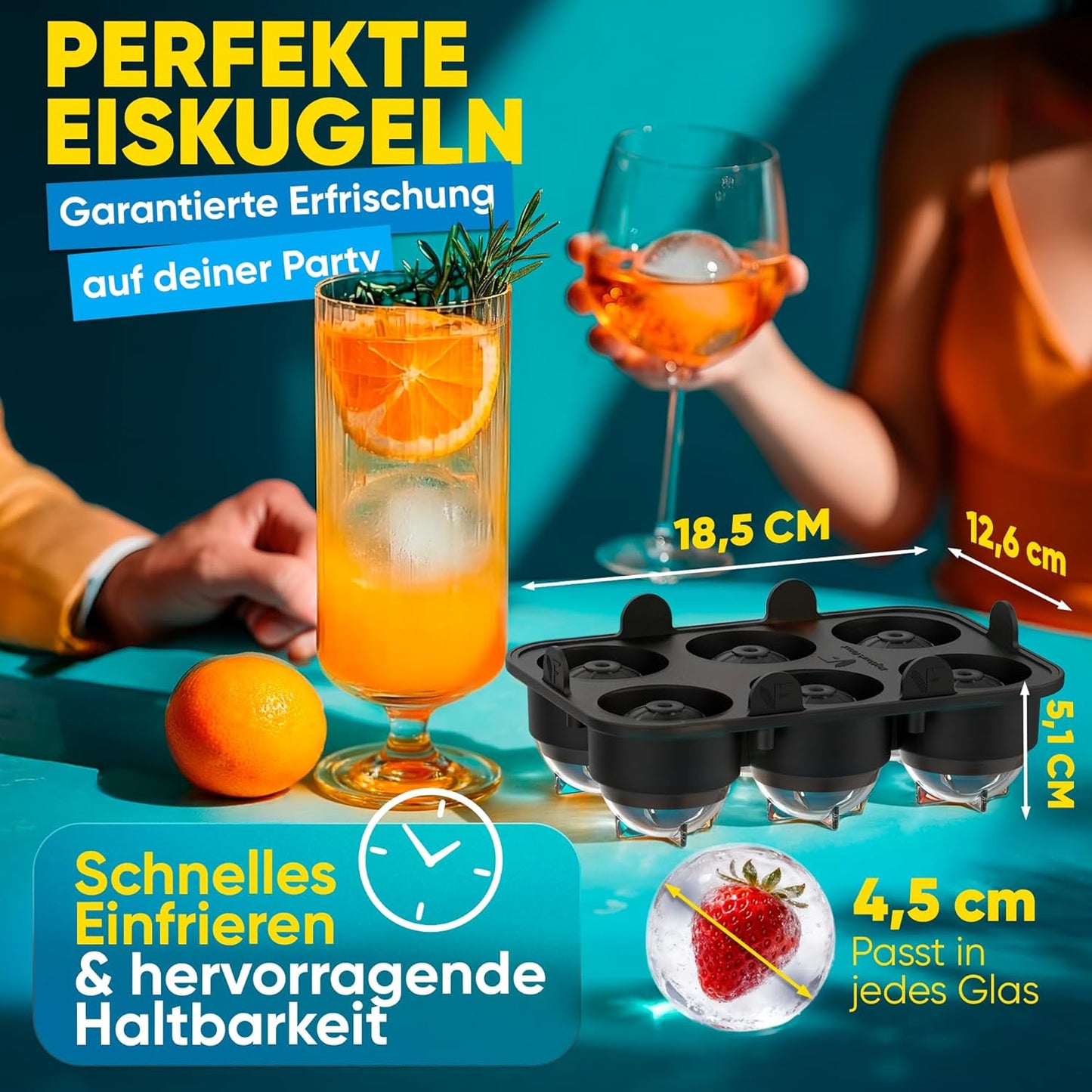 Neighbour's Friend - Patentierte XXL Eiswürfelform Platinum - runde große Eiswürfelform für Cocktails, Gin & Drinks - 6 Eiskugeln, spülmaschinenfest