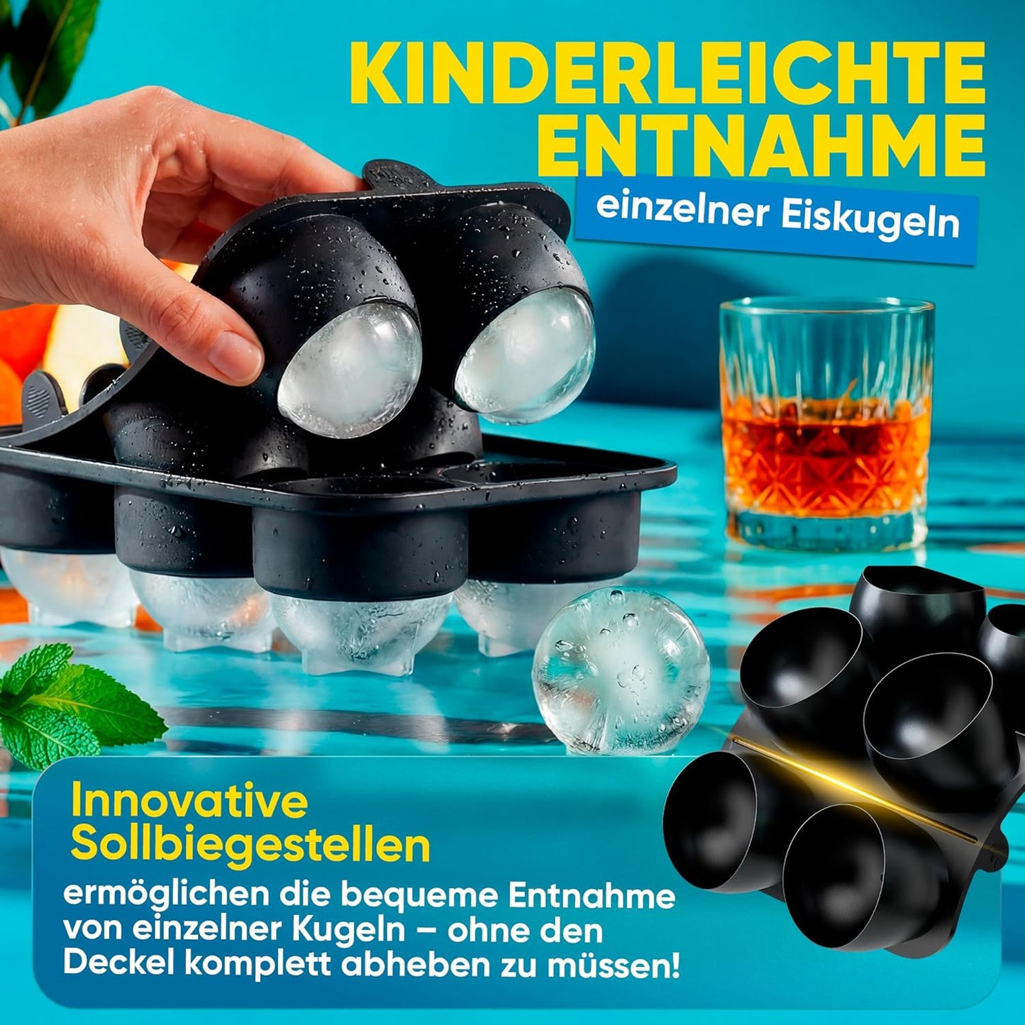 Neighbour's Friend - Patentierte XXL Eiswürfelform Platinum - runde große Eiswürfelform für Cocktails, Gin & Drinks - 6 Eiskugeln, spülmaschinenfest