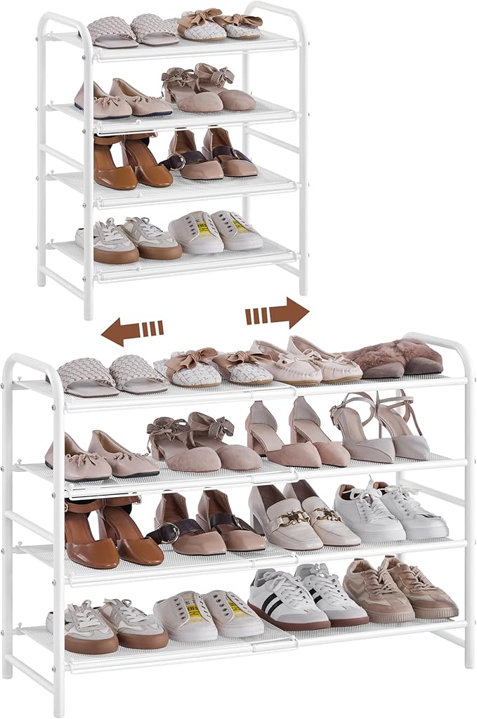 Yaheetech Ausziehbares Schuhregal mit 4 Ebenen – Weiß – 50 bis 84,5 cm – Für 15 bis 20 Paar Schuhe