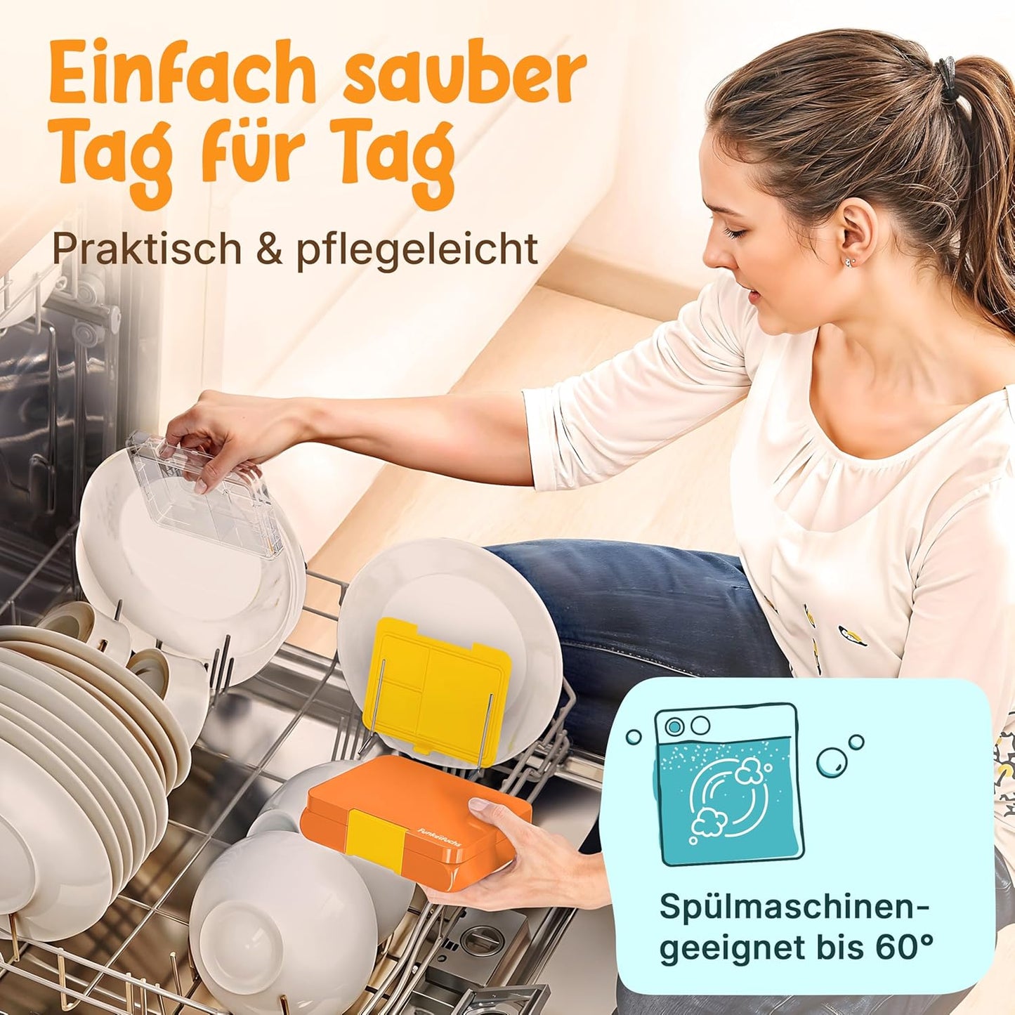 Funkelfuchs® - Lunchbox Kids mit Fächern - 500ml, orange - Lunchbox Stern, klein - Brotzeitbox, Snackbox, Lunchbox, Brotzeitbox, bento box kids - für Schule, Kindergarten und Krippe
