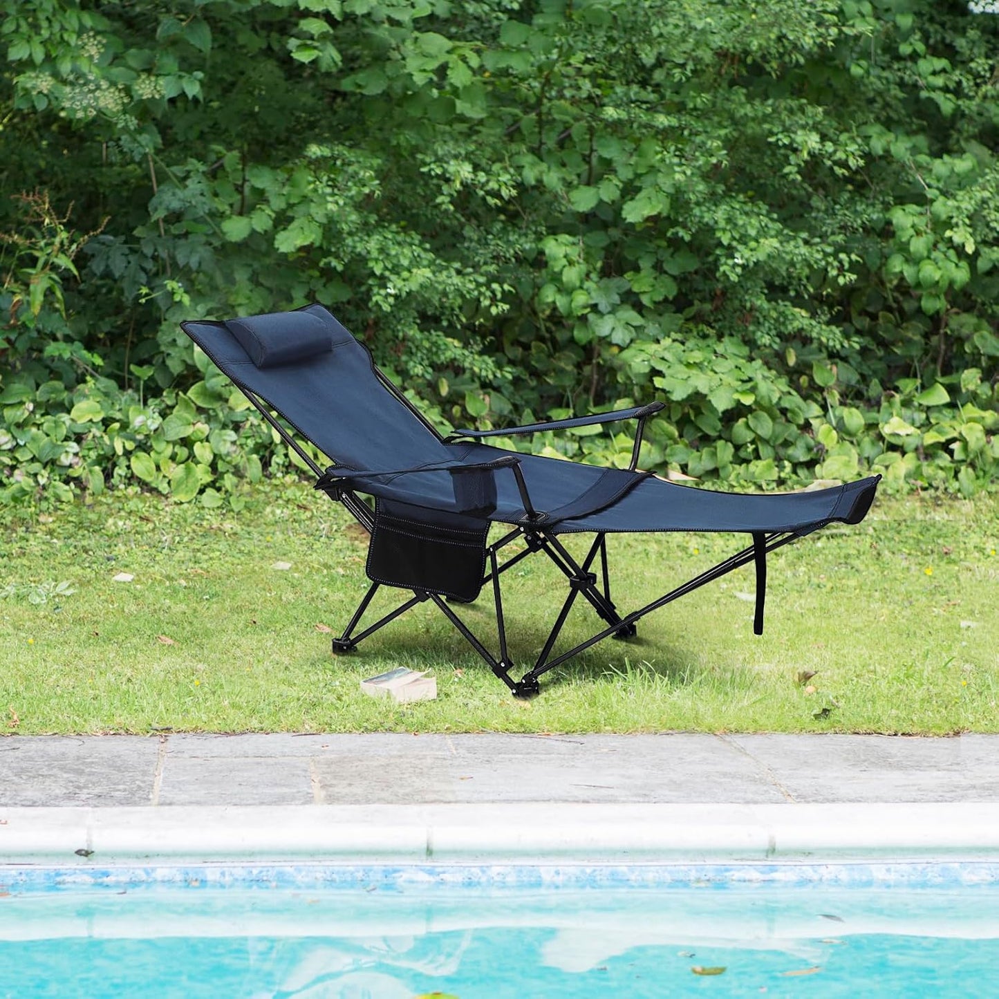 Woltu Campingstuhl 2er Set - Zusammenklappbare Liege mit Fußstütze und Becherhalter - 160 x 88,5 x 84 cm - Blau
