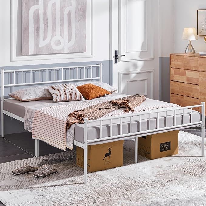 Yaheetech Metallbett 160 x 200 cm – Weiß – 200 x 166 x 88,5 cm – Mit Kopf- und Fußteil