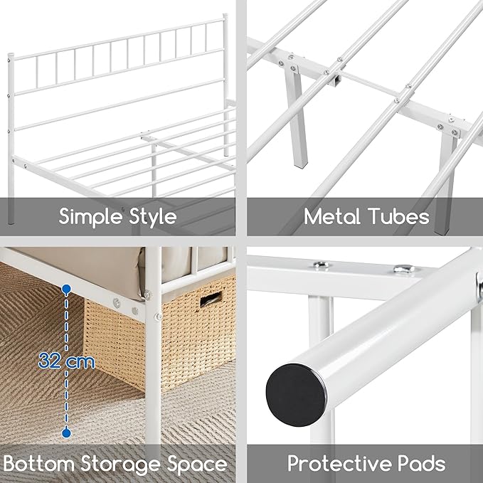 Yaheetech Metallbett 160 x 200 cm – Weiß – 200 x 166 x 88,5 cm – Mit Kopf- und Fußteil