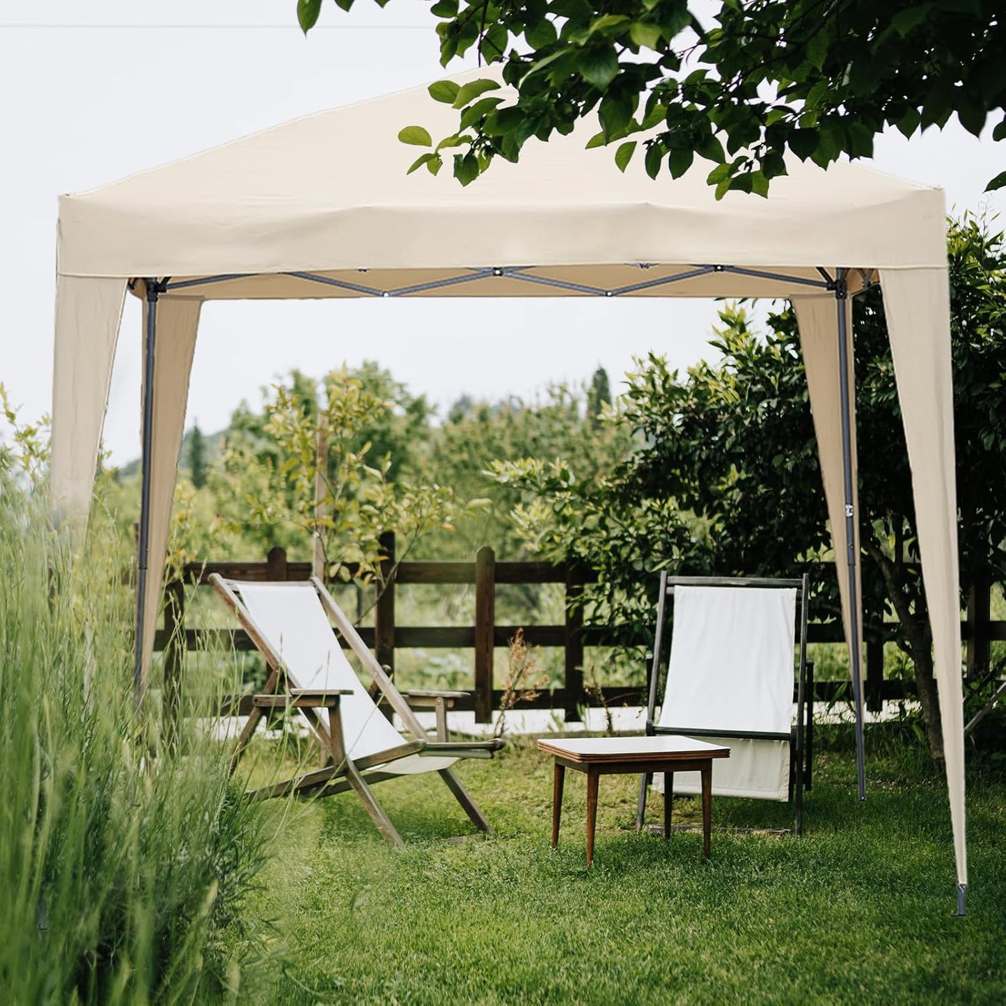 Angel Living Partyzelt - Einfacher Aufbau - Mit 2 Seitenwänden - 250 x 250 x 250 cm - Beige