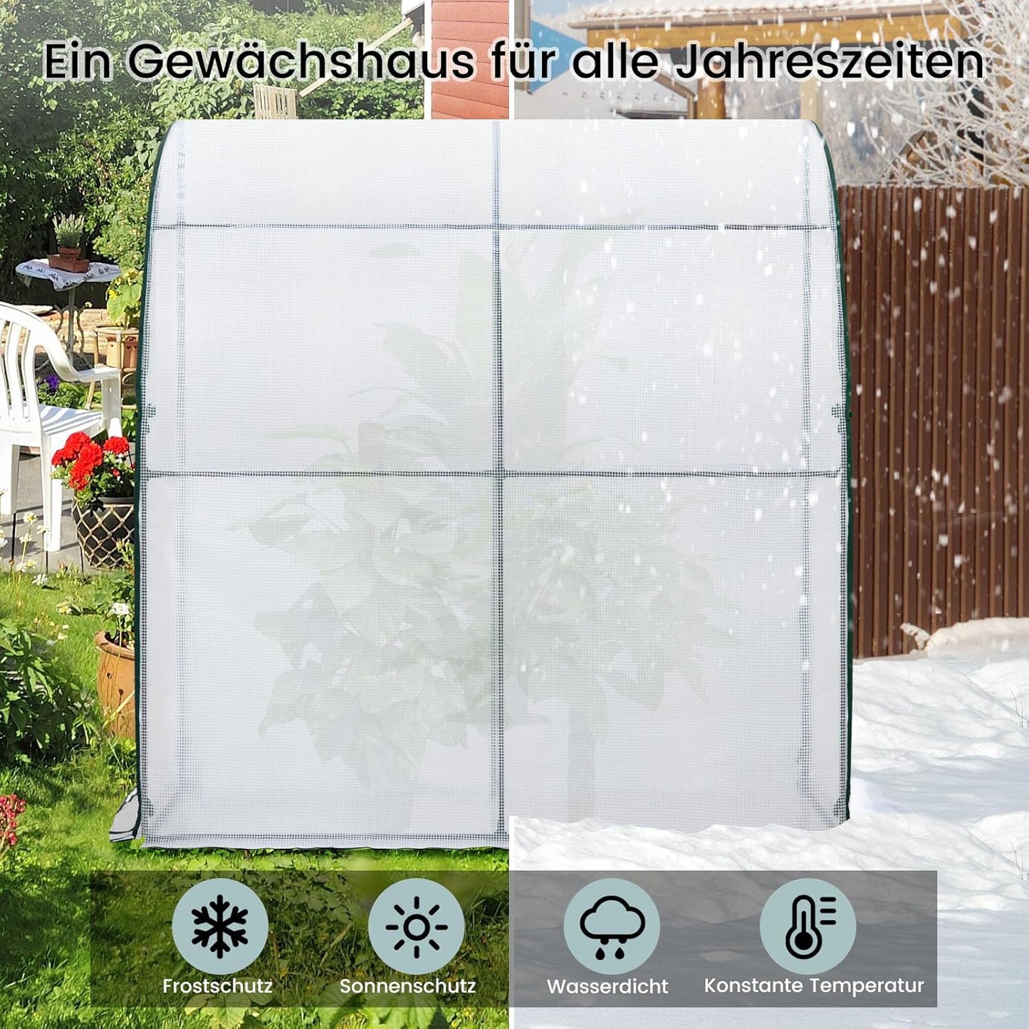 Woltu Gewächshaus für den Garten – halbrund – 200 x 100 x 210 cm – Weiß