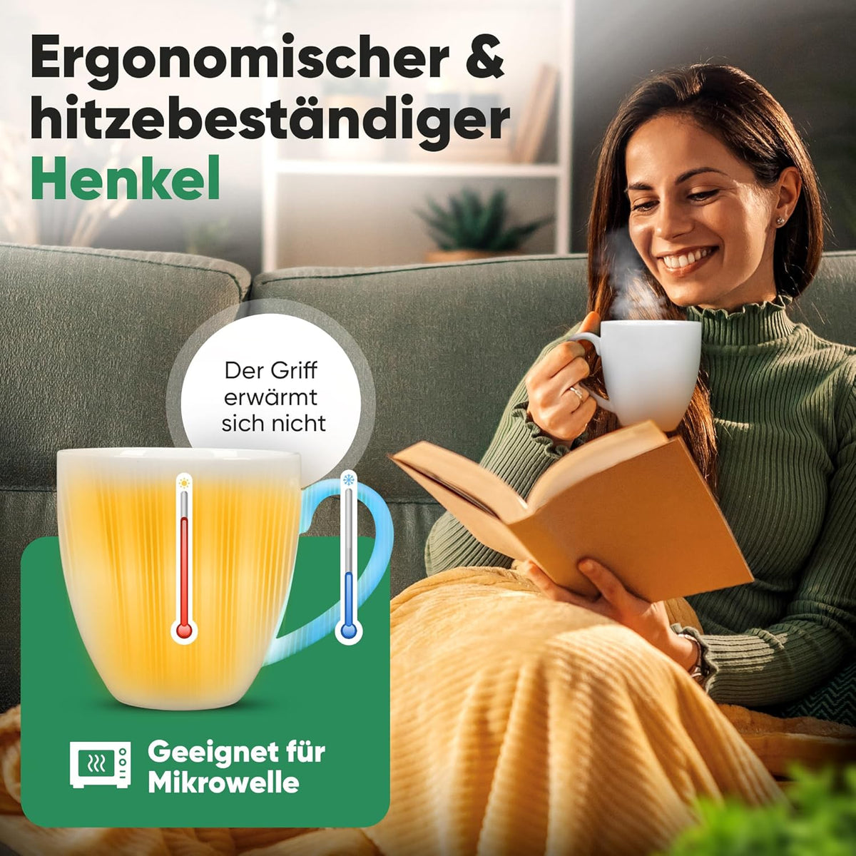 Neighbour's Friend Patentierte Teetasse weiss mit Beutelablage I Keramik Tasse groß 325ml I Teebecher Steingut I Keramiktasse für Tee I Spülmaschinengeeignet Teetassen I Modernes Design für Teetrinker