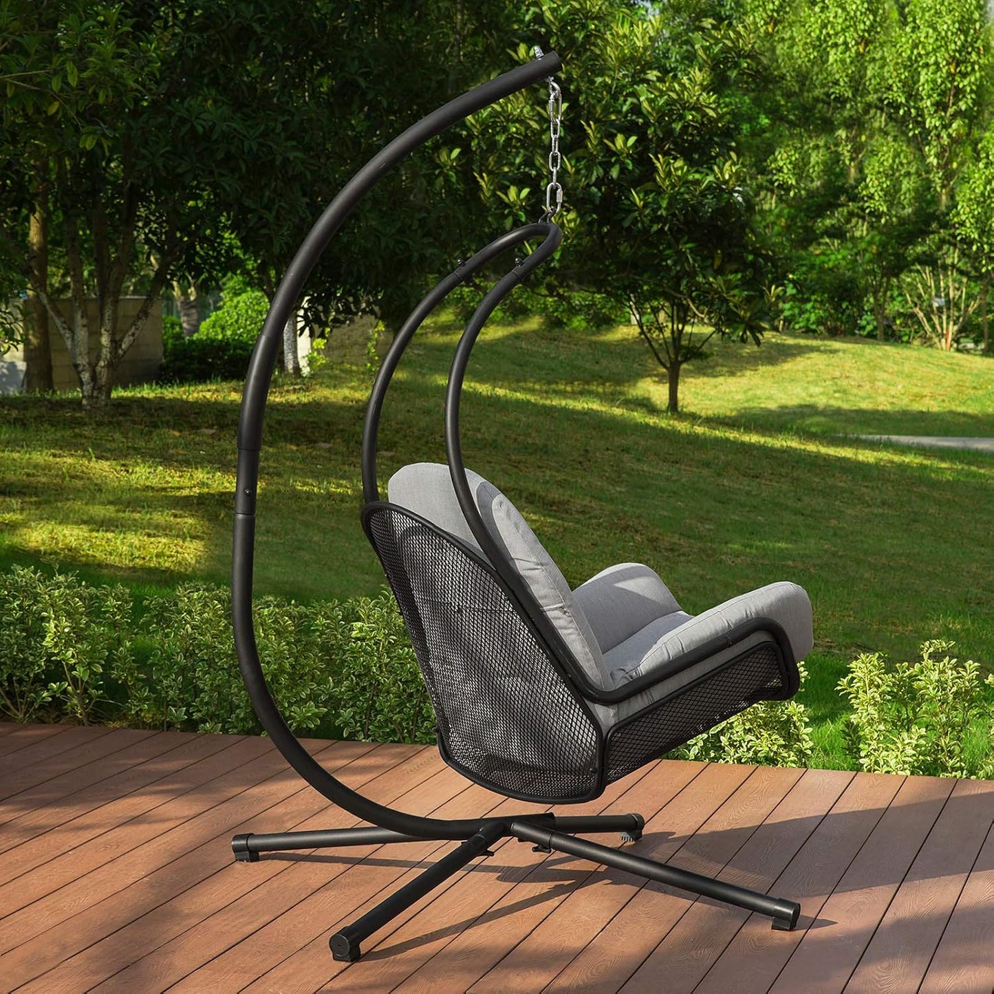 SoBuy Hängesessel inkl. Gestell - Max. 150 kg - 103 x 125 x 190 cm - Grau