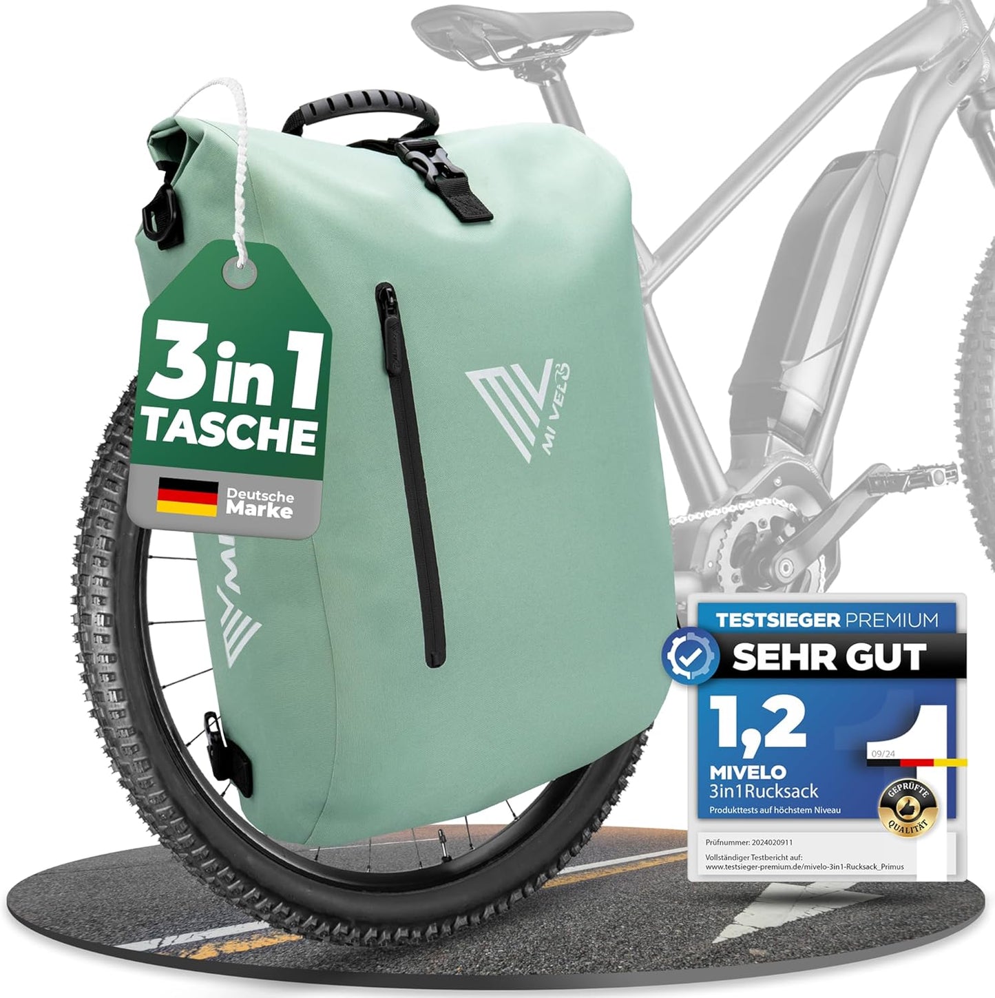 MIVELO Wasserdichte 3-in-1-Tasche - Mit Laptopfach - PVC-frei - 20L - Mint