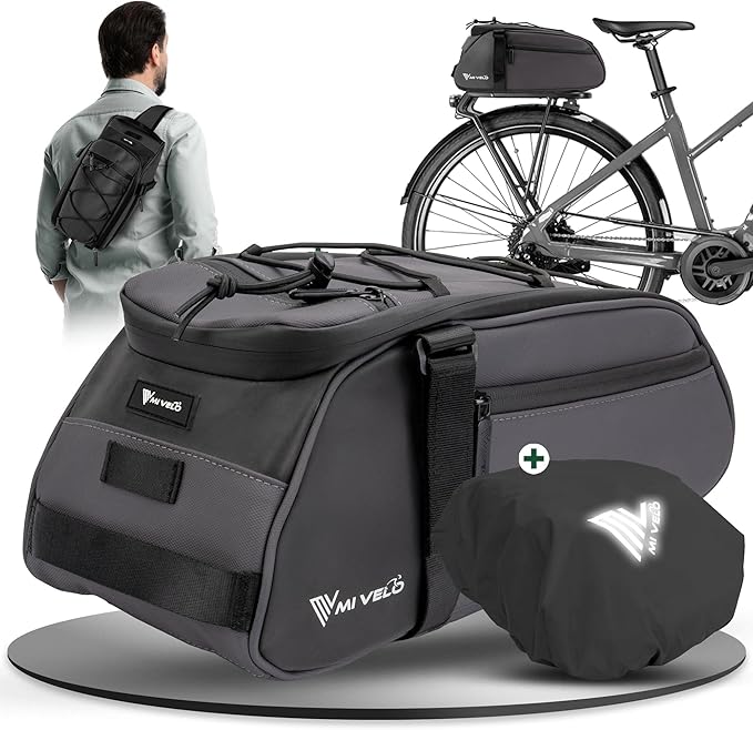 MIVELO Pannier 3-in-1 Rucksack & Umhängetasche - Wasserdicht & Reflektierend - 9 Liter - Dunkelgrau