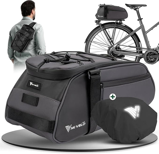 MIVELO Pannier 3-in-1 Rucksack & Umhängetasche - Wasserdicht & Reflektierend - 9 Liter - Dunkelgrau