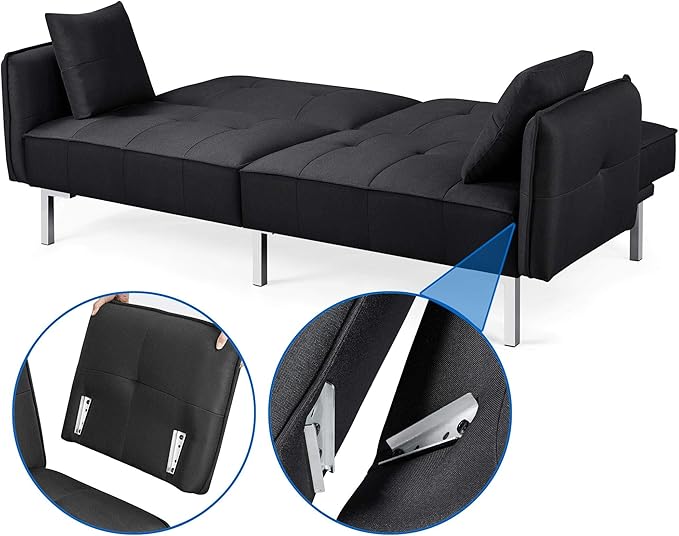 Yaheetech Schlafsofa Schwarz - 3-in-1 Klappsofa mit verstellbarer Rückenlehne - Liegefläche 199 x 110 cm