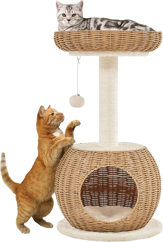 Yaheetech Katzenkratzbaum mit Korb und Katzenhaus - 75 cm - Beige - Kompaktes und stabiles Design