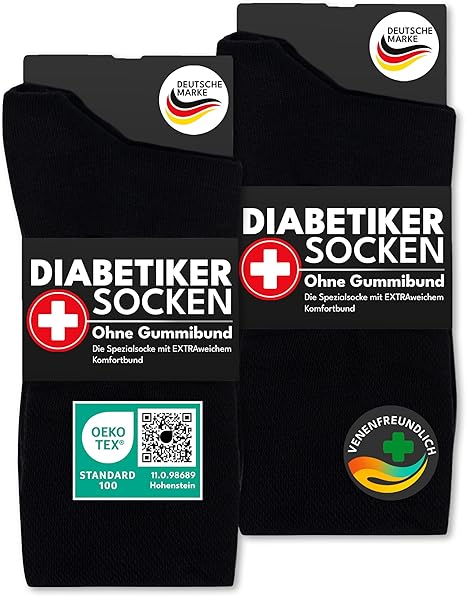 Heroism Premium Diabetiker Socken Herren 43-46 - 6 Paar - nahtlos, ohne engen Gummizug, Komfortband - Schwarz