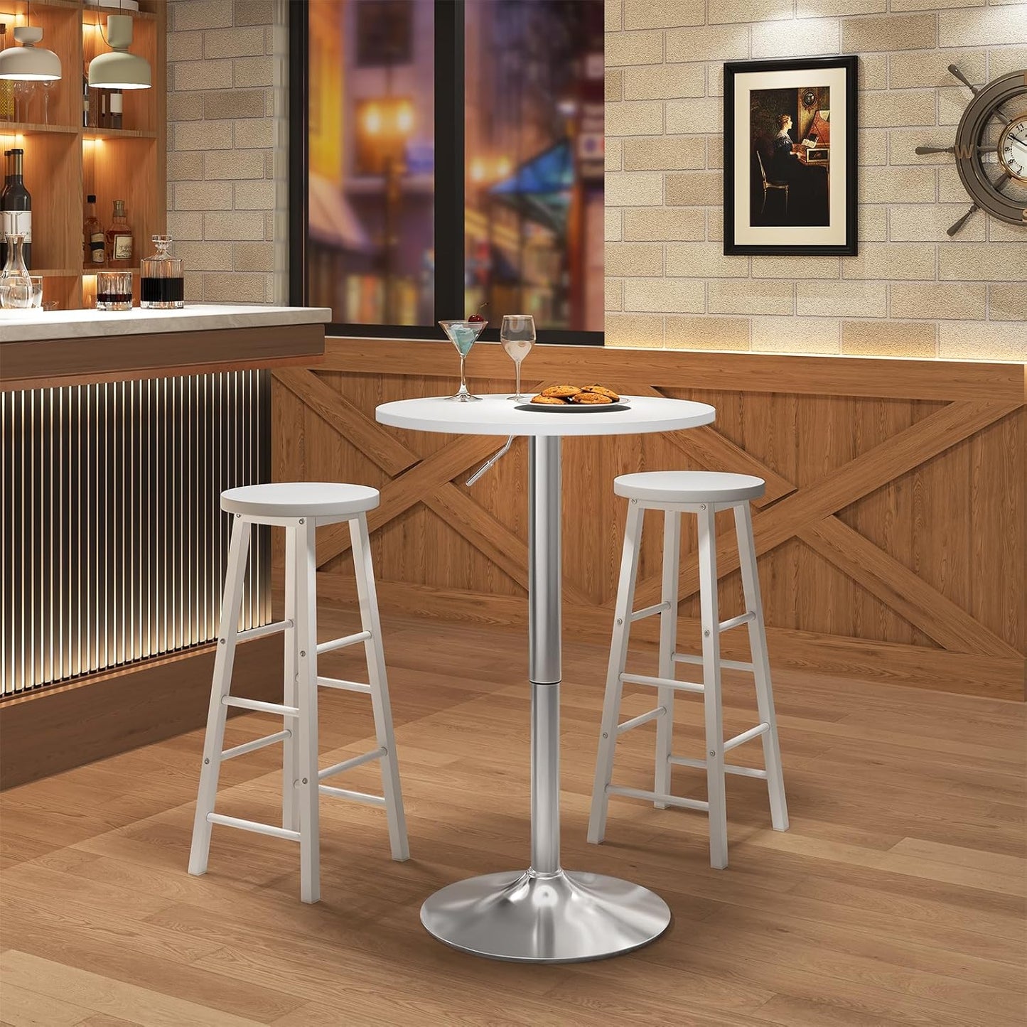 Woltu BT02ws Stehtisch verstellbar - Rund 60x60 cm - Höhe 68-88 cm - Weiß