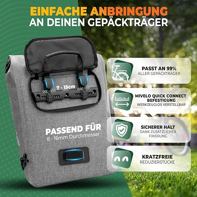 MIVELO 3-in-1 Packtasche - Rucksack & Umhängetasche - Wasserdicht - Mit Laptopfach & Schloss - 20L - Grau