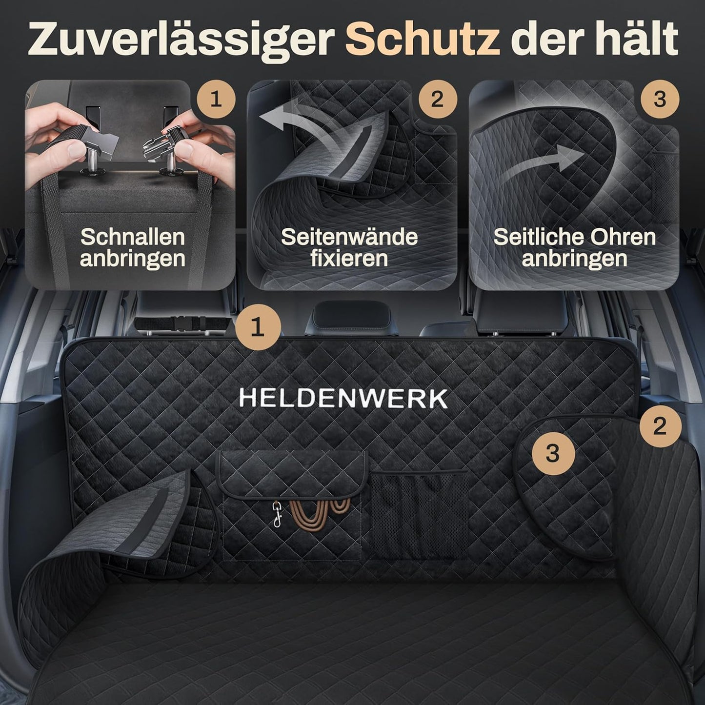 HELDENWERK Stiefelschutz für Hunde - wasserdicht & kratzfest - mit Seiten- und Stoßschutz - universell passend - hochwertig gepolstert - schwarz