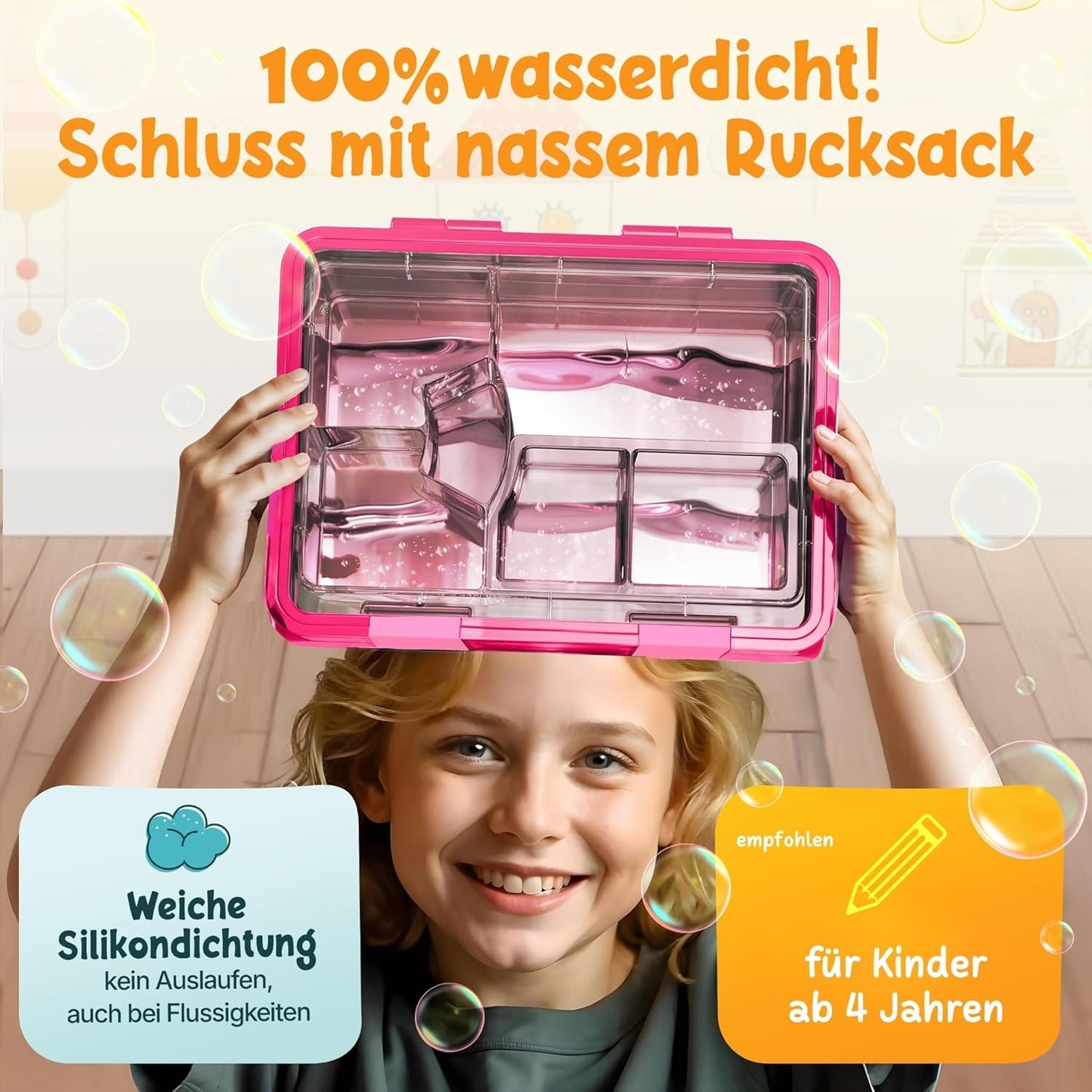 Funkelfuchs® - Lunchbox für Kinder mit Fächern - 800ml, pink - Lunchbox moonlight, groß - Brotzeitbox, Brotzeitbox, Lunchbox, Brotzeitbox, Bento-Box für Kinder - für Schule, Kindergarten und Kita