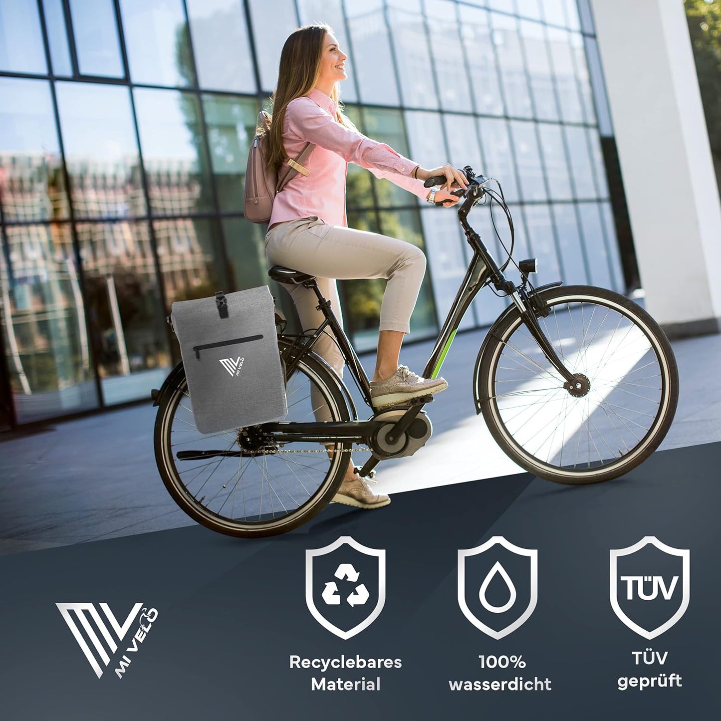 MIVELO 3-in-1 wasserdichte Packtasche - Für Gepäckträger - PVC-frei - 25 L - Grau