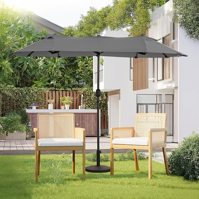 Angel Living Doppel-Sonnenschirm - 460 x 270 cm - mit Kurbel Großer Sonnenschirm Marktschirm - UPF 50+ - grau - 2.97x1.53cm