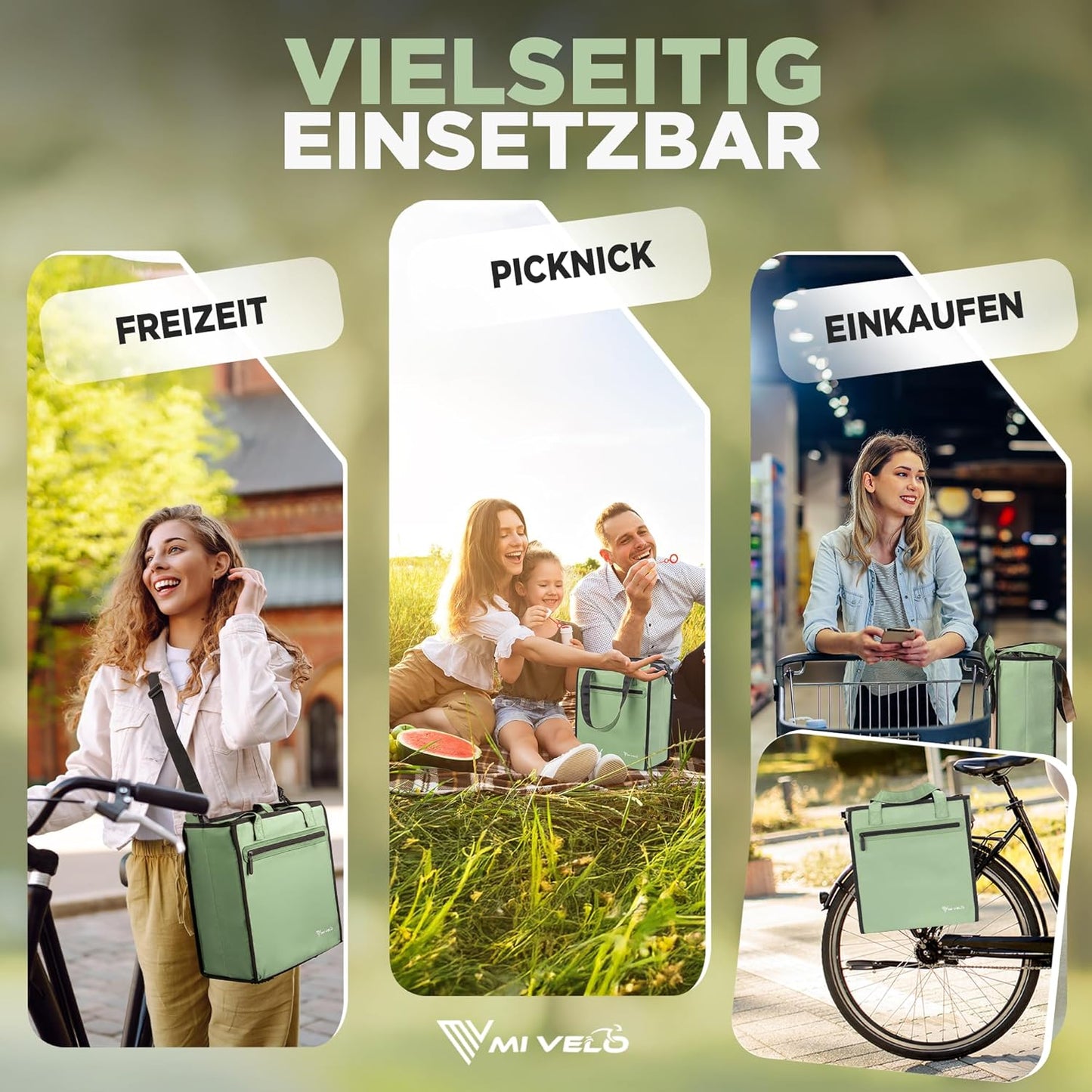 MIVELO 3-in-1-Fahrradtasche - Wasserdicht - Abnehmbare Kühltasche - 25L - Mint