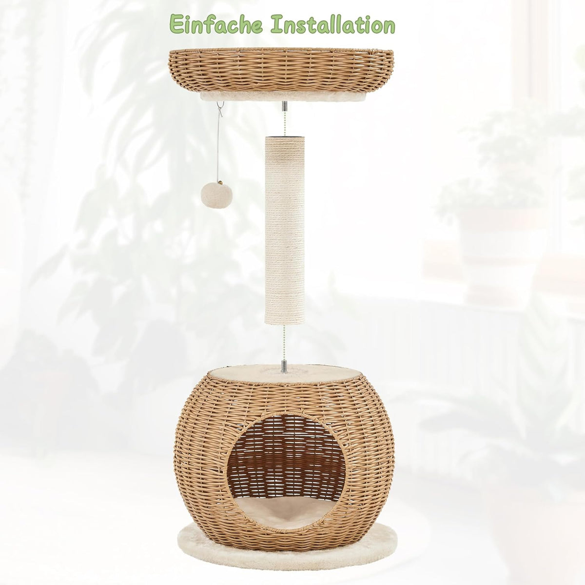 Yaheetech Katzenkratzbaum mit Korb und Katzenhaus - 75 cm - Beige - Kompaktes und stabiles Design