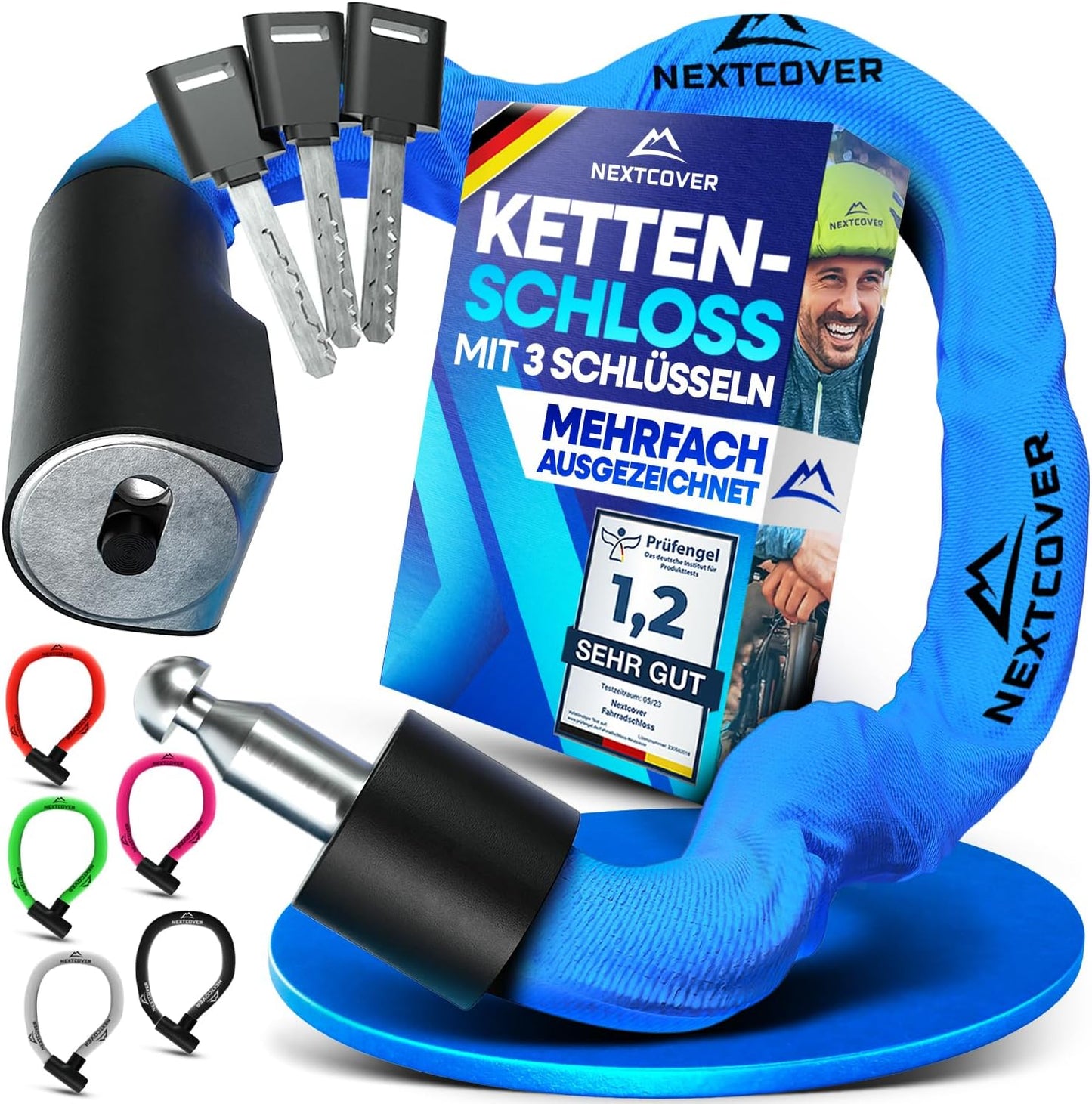 NEXTCOVER® Fahrradschloss LockOne mit Schlüssel - hohe Sicherheit - robust & langlebig - 3 Schlüssel - Blau