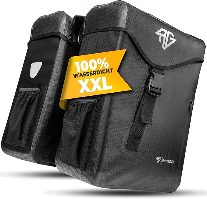 RADGEIST Gepäckträgertasche 100% wasserdicht I Doppeltasche Fahrrad 50 Liter - Doppelträgertasche mit einfacher Befestigung