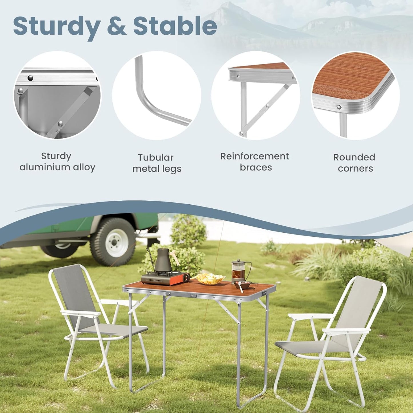 Woltu Camping-Tisch – max. 40 kg – 70 x 50 x 60 cm – Eiche