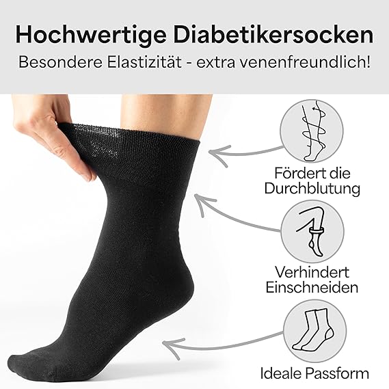 HELDENWERK Diabetikersocken für Damen und Herren, 10 Paar, Diabetikersocken ohne Gummizug und Naht aus 97% Baumwolle, extra breite Gesundheitssocken mit Komfortbund - Größe 43-46 - Schwarz
