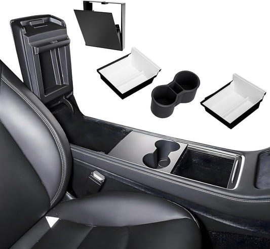 loonara® SpaceMax Elite Mittelkonsolen-Organizer - Geeignet für Tesla Model 3 & Model Y (inkl. Highland) - Premium-Zubehör für mehr Platz & Ordnung