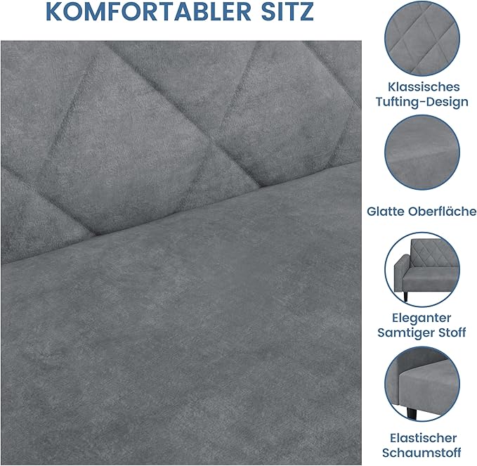 Yaheetech 2-Sitzer Sofa Dunkelgrau - Samt - 159 cm breit - Liegefläche 140,5 x 94 cm