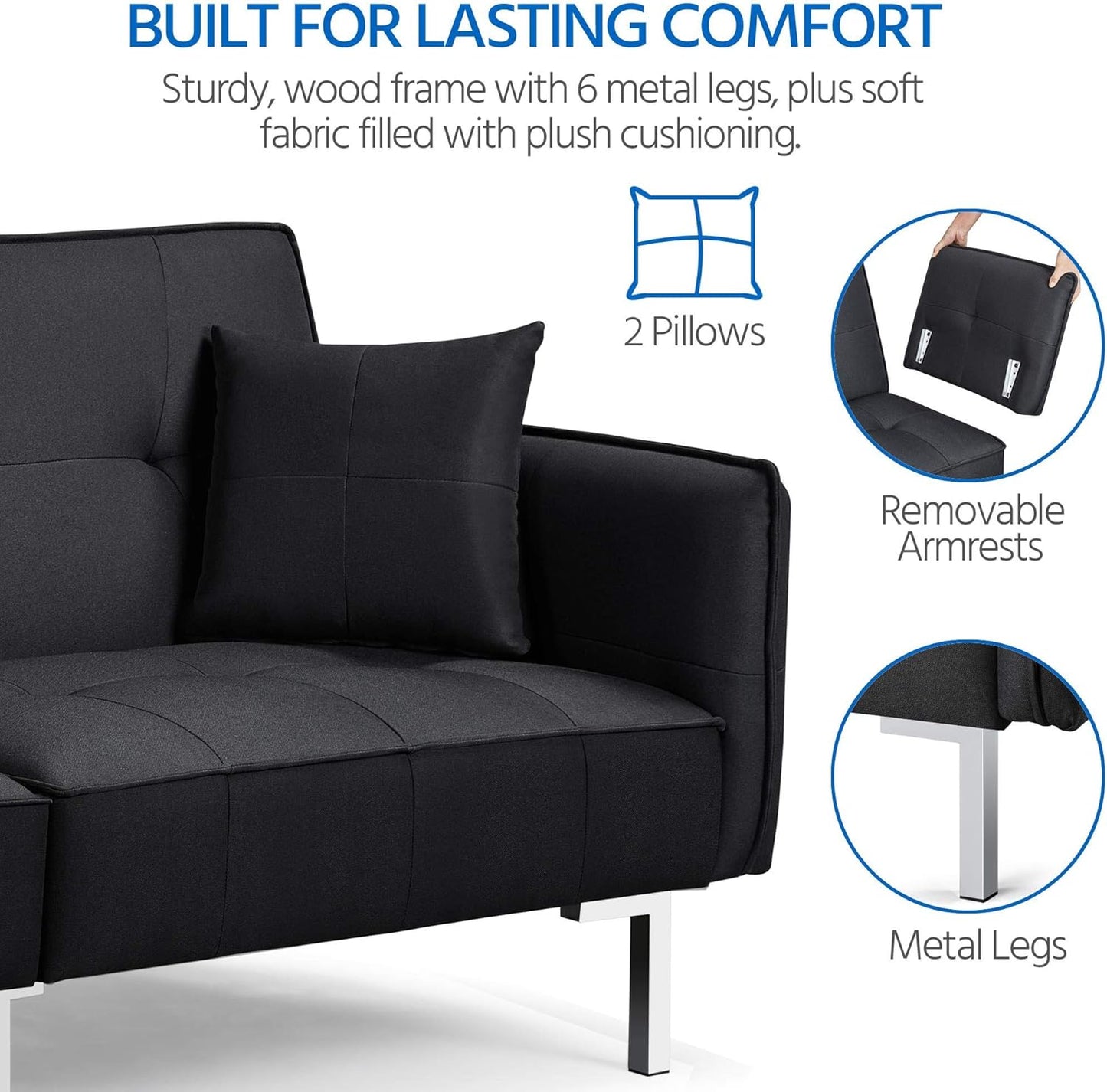 Yaheetech Schlafsofa Schwarz - 3-in-1 Klappsofa mit verstellbarer Rückenlehne - Liegefläche 199 x 110 cm