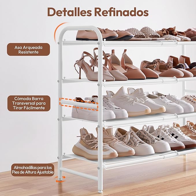 Yaheetech Ausziehbares Schuhregal mit 4 Ebenen – Weiß – 50 bis 84,5 cm – Für 15 bis 20 Paar Schuhe