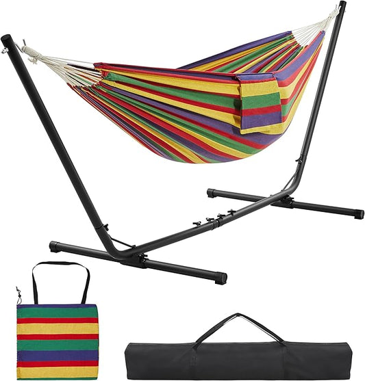 Yaheetech Hängematte mit Ständer 294-314 cm - Regenbogen Streifen - Verstellbare 2-Personen Garten Hängematte mit Tragetasche bis zu 205 kg